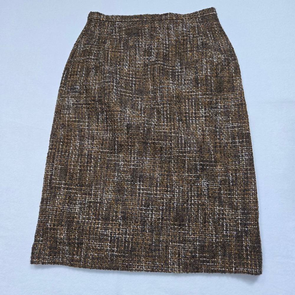 Mondi Skirts Straight Pencil Womens Brown Tweed Wool‎ Blend Lined Back Slit XS